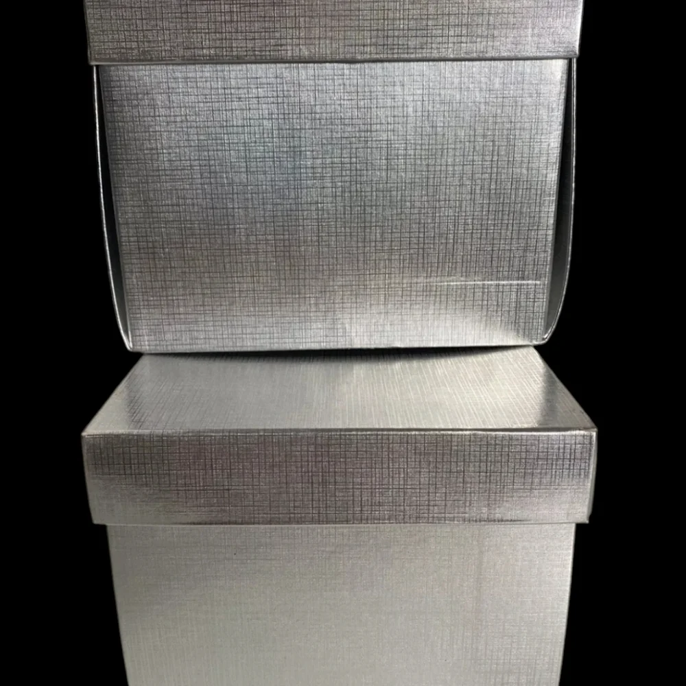 2 Bergdorf Goodman Silver Logo Gift Boxes 6.5x6.5x5.5 + Larger 12x6x5